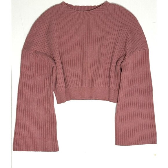 Lulus Sweaters - Lulus Womens S Pink Cropped Sweater Bell Sleeve Ribbed Knit Boho Indie Barbie